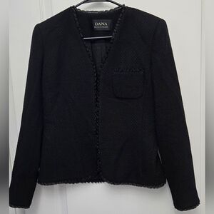 Vintage Dana Buchman Black Tweed 100% Wool Jacket Blazer Sz 2